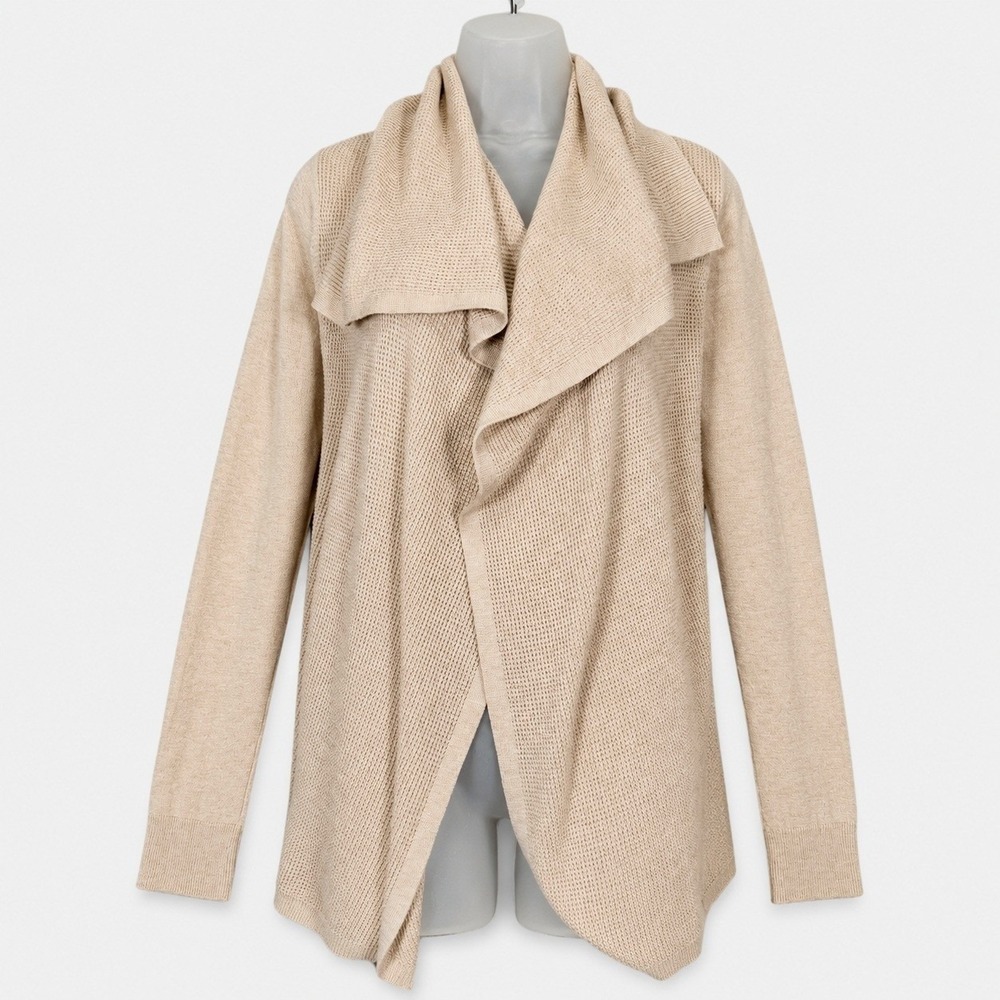 Theory Winxie B Cardigan Women Medium Beige Cashmere Cotton Waterfall Quiet Luxe